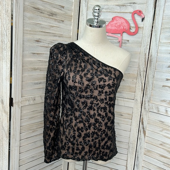 Express Tops - Express Sequined Off Shoulder One Long Sleeve Top